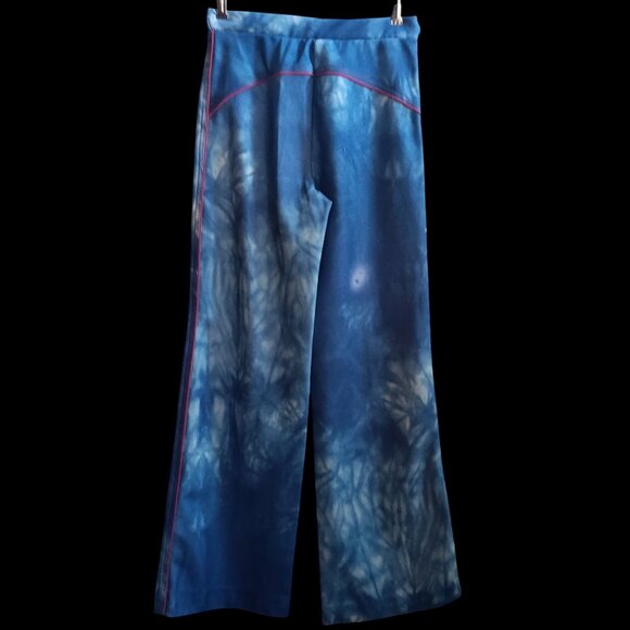 28x32 Vintage Women's Pants Bellbottom 70's Sears Blue Tie-Dye Flared Stretch - Picture 2 of 7
